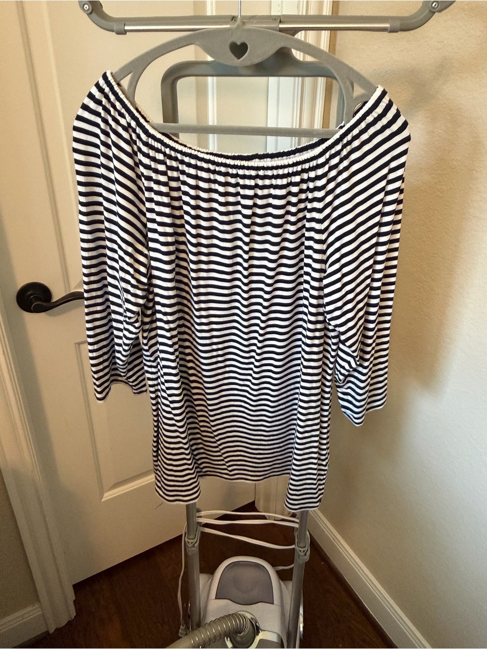 J. Jill Black & White Striped Off-Shoulder Tunic
